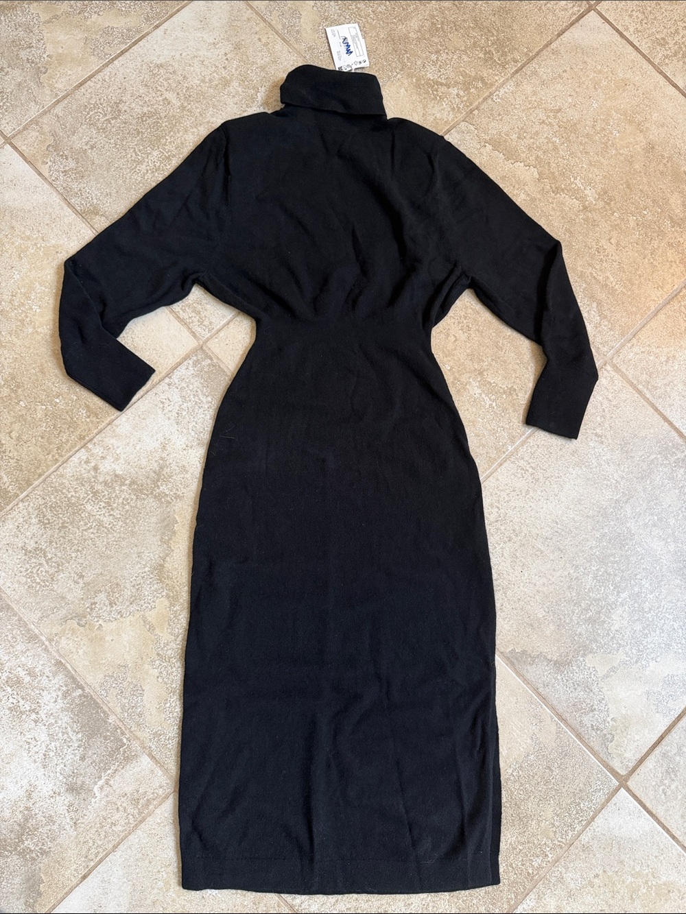 & Other Stories Black Turtleneck Wool Midaxi Dress with Shoulder Pad